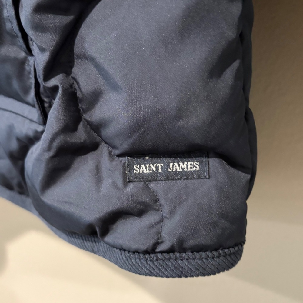 Saint James Juliana Jacket Womens 16 Navy Blue Quilted Down Corduroy Collar - Picture 7 of 10